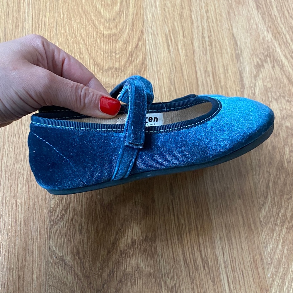 Velvet Navy Mary Jane Kids Dress Shoes with Hook-and-Loop Strap - Picture 3 of 6
